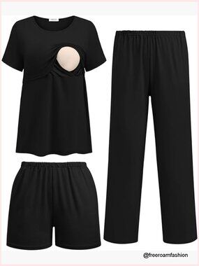 Maternity Nursing Pajamas Set Short Sleeve Top Shorts Pants Postpartum